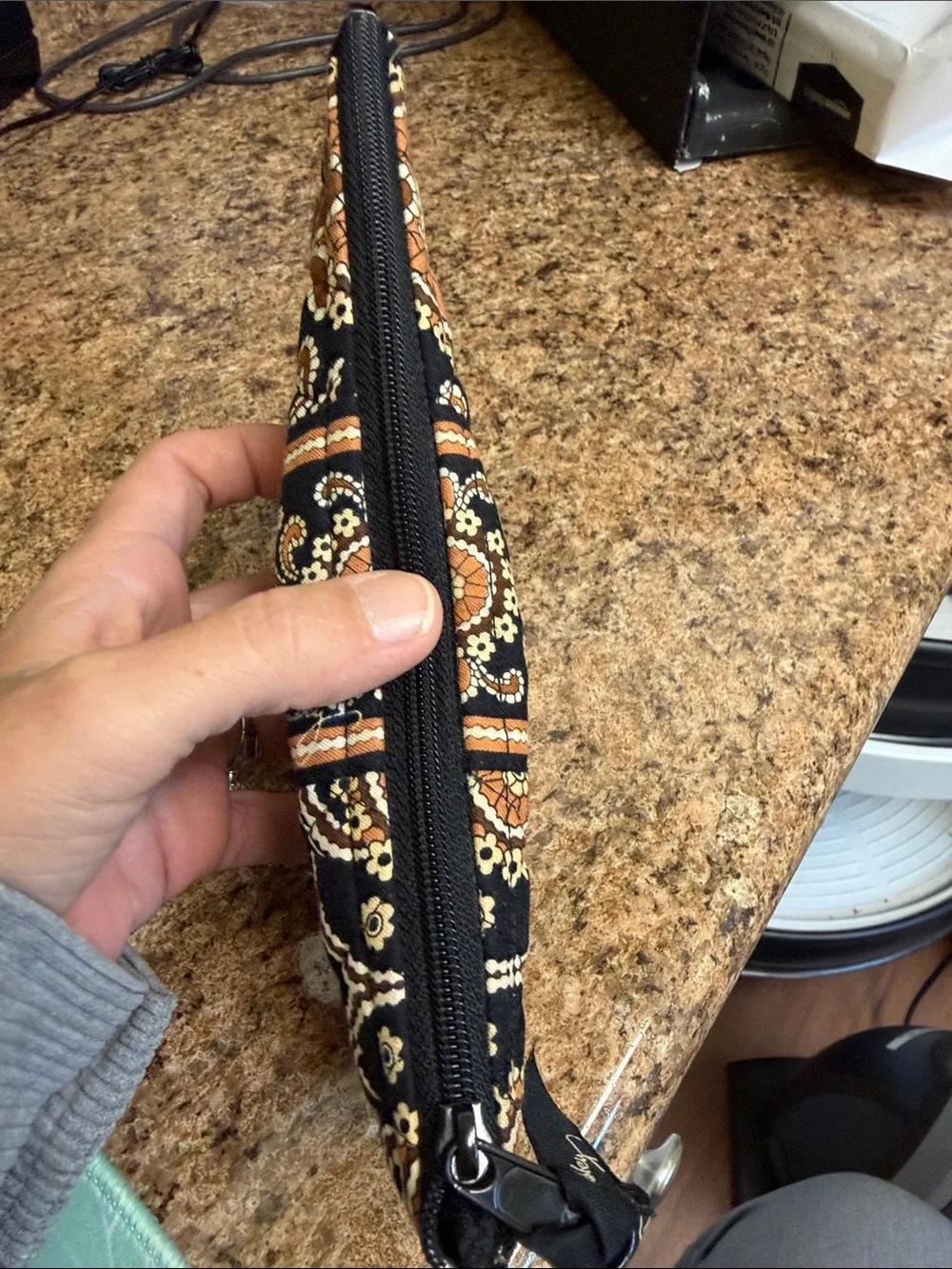 Retired/ vintage Vera Bradley Quilted Paisley Zippered Case in Black and Brown